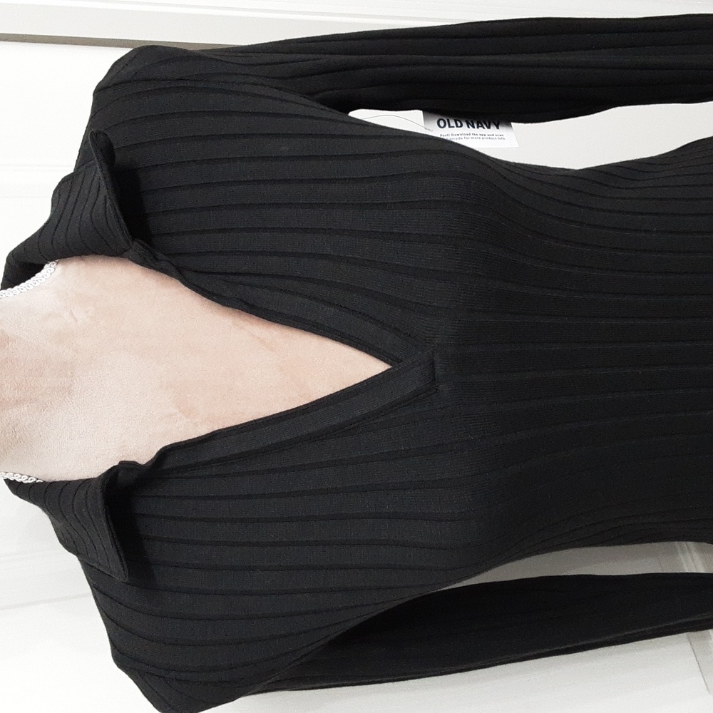 Old Navy Black Fitted Rib-Knit Polo Dress, Long Sleeve, Size XS, NEW with Tag - Picture 2 of 14